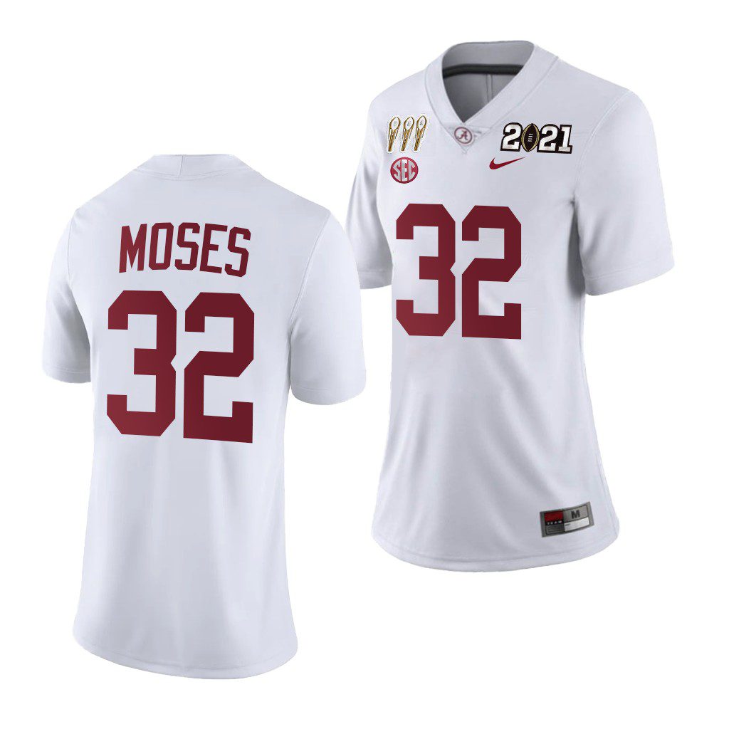 Women's Alabama Crimson Tide Dylan Moses #32 White 3X CFP National Championship Limited NCAA College Football Jersey